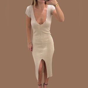 Zara Cream Ribbed Midi Dress